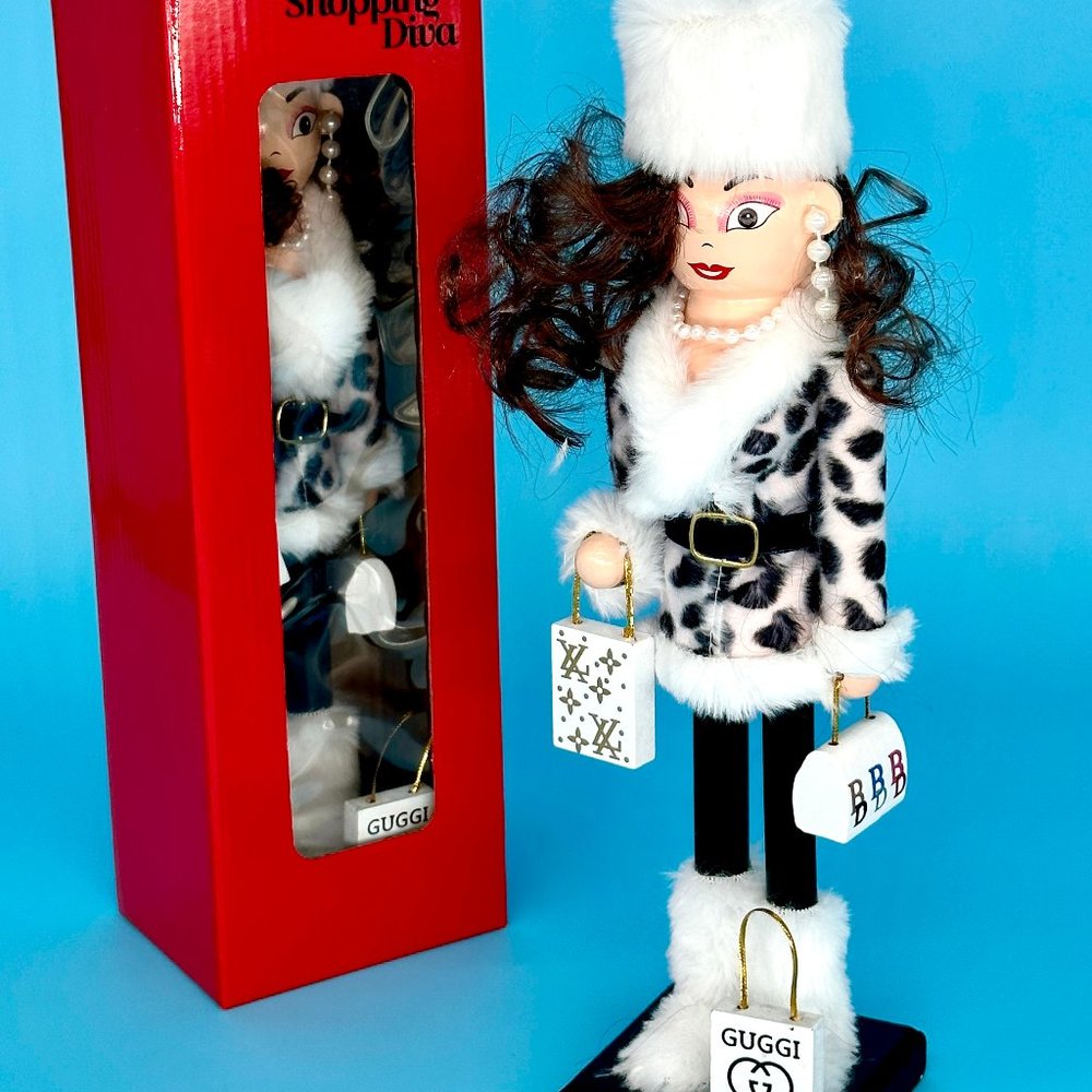 Nutcracker Ornament Sassy Shopping Diva 12" wooden nutcracker